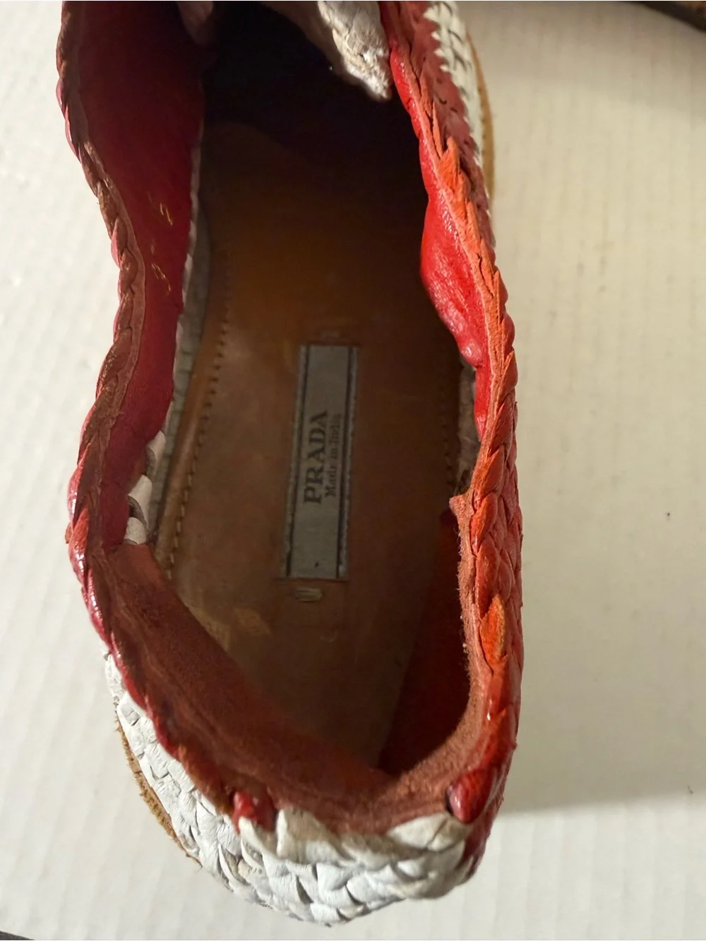 Prada Madras Tricolor Woven Leather Platform Espadrille Size: 37.5 - Picture 6 of 8